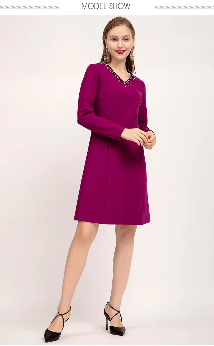 Осенне-зимнее платье с v-образным вырезом и длинным рукавом фиолетового цвета, а-силуэт, карман, женская одежда, весеннее платье, большие размеры 5xl-l, Jurken Robe Femm