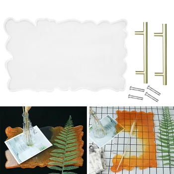 

Hand Craft Solid Geode Agate Platter Non Toxic Resin Casting Mold Flexible DIY Serving Board Homemade Silicone Tray With Handles