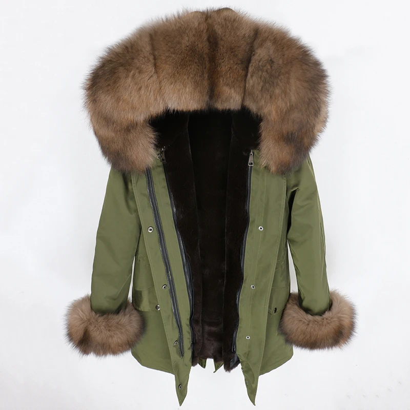 green brown OFTBUY, пальто с натуральным мехом, водонепроницаемая парка, зимняя куртка для женщин, натуральный Лисий меховой капюшон, воротник с манжетами, Толстая теплая верхняя одежда, уличная одежда - Цвет: green brown