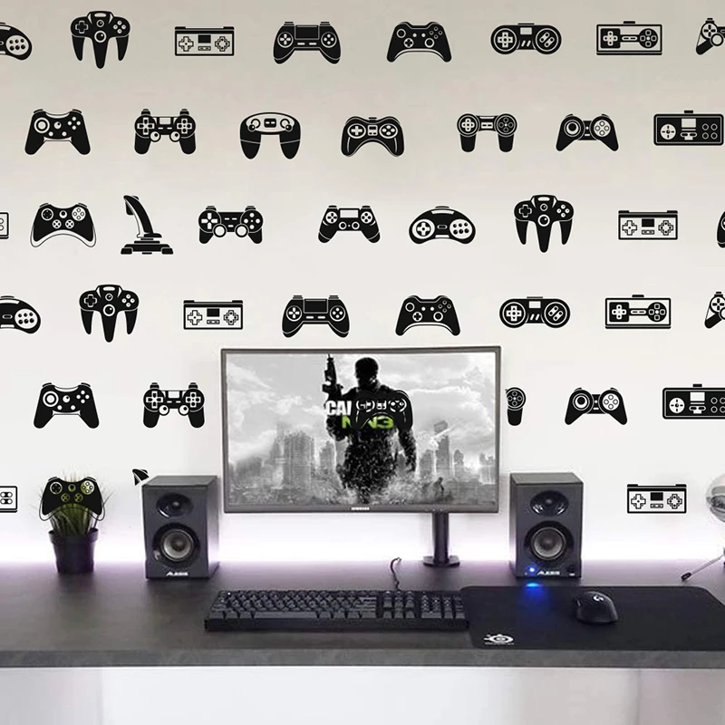 39Pcs Video Game Constroller Joysticker Wall Sticker Playroom Kids Room Gaming Zone Gamer Xbox Ps Wall Decal Bedroom Vinyl Decor