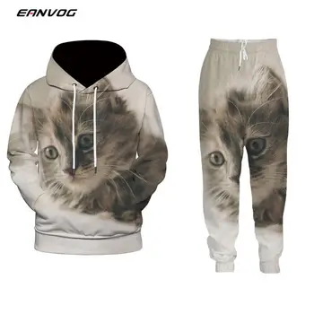 

EAnvog 3D Print Animal Pattern Men Women Hooded Sweatshirt Trousers Casual Clothes Two Piece Sets of Tracksuit+Sweatshirt