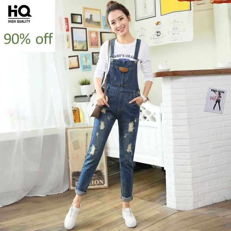 

Womens Jumpsuit Denim Overalls 2020 Autumn Winter Casual Ripped Hole Loose Pants Ripped Pockets Jeans Washed Fashion Rompers