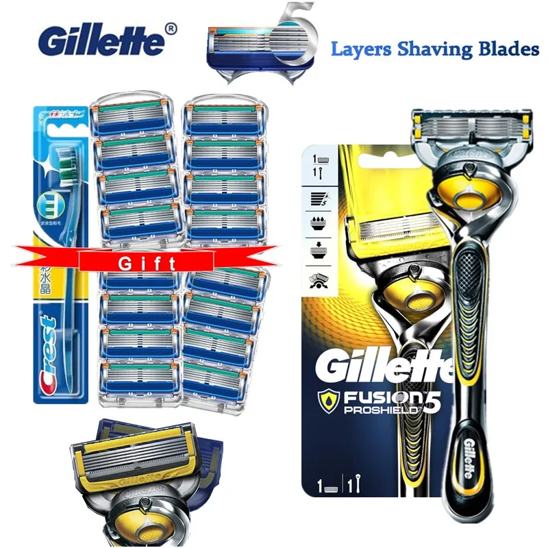 

Gillette Fusion Proshield Men Shaver Razor Blade Machine for Shaving Blades 5 Layer Cassettes for Replacebale Blades Get Gift