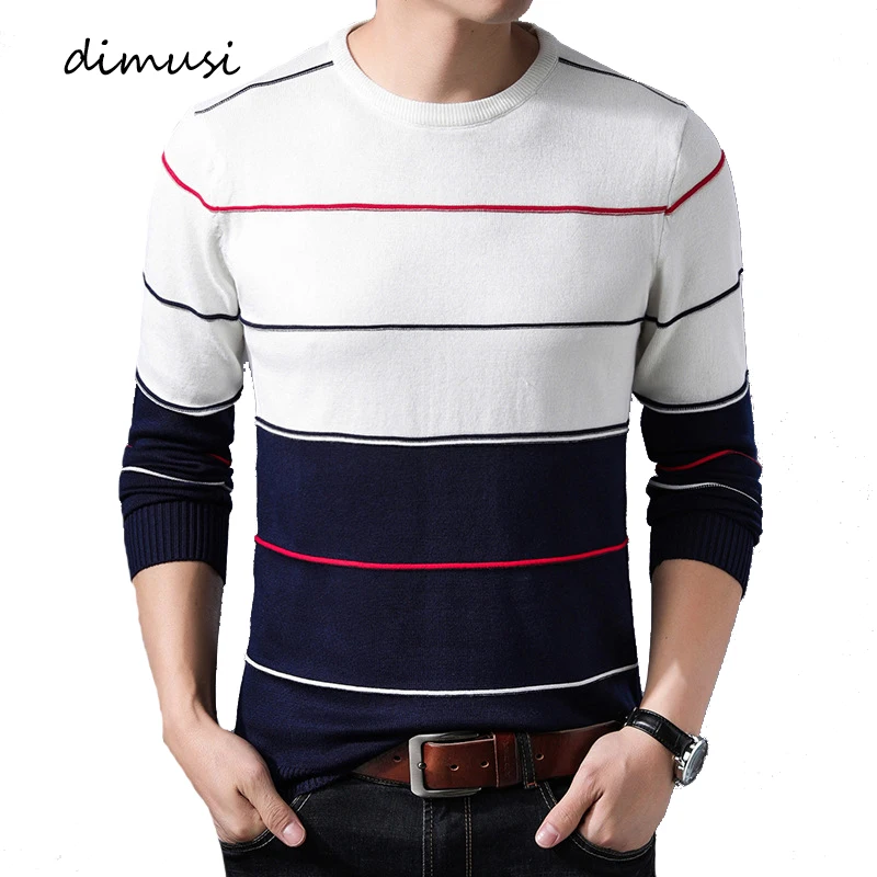 

DIMUSI Autumn Winter Men Sweater Fashion O-Neck Striped Shirt Turtleneck Sweaters Mens Wool Slim Fit Knitted Pullovers Clothing