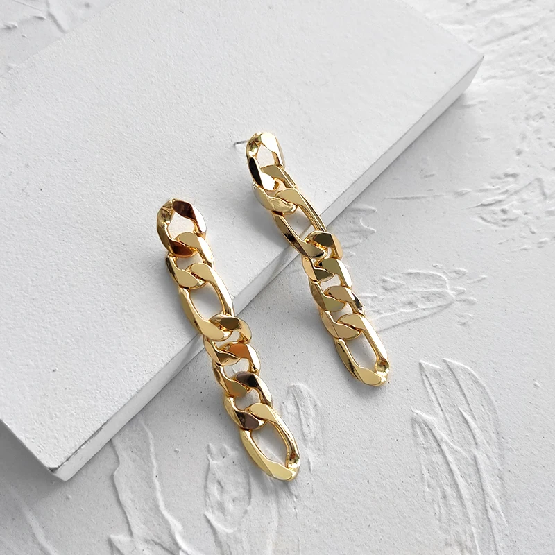 Peri'sBox 12mm*84mm Chunky Chain Earrings Long Figaro Link Dangle Earrings for Women Statement Gold Brass Earrings 2020 Jewelry - Image 2