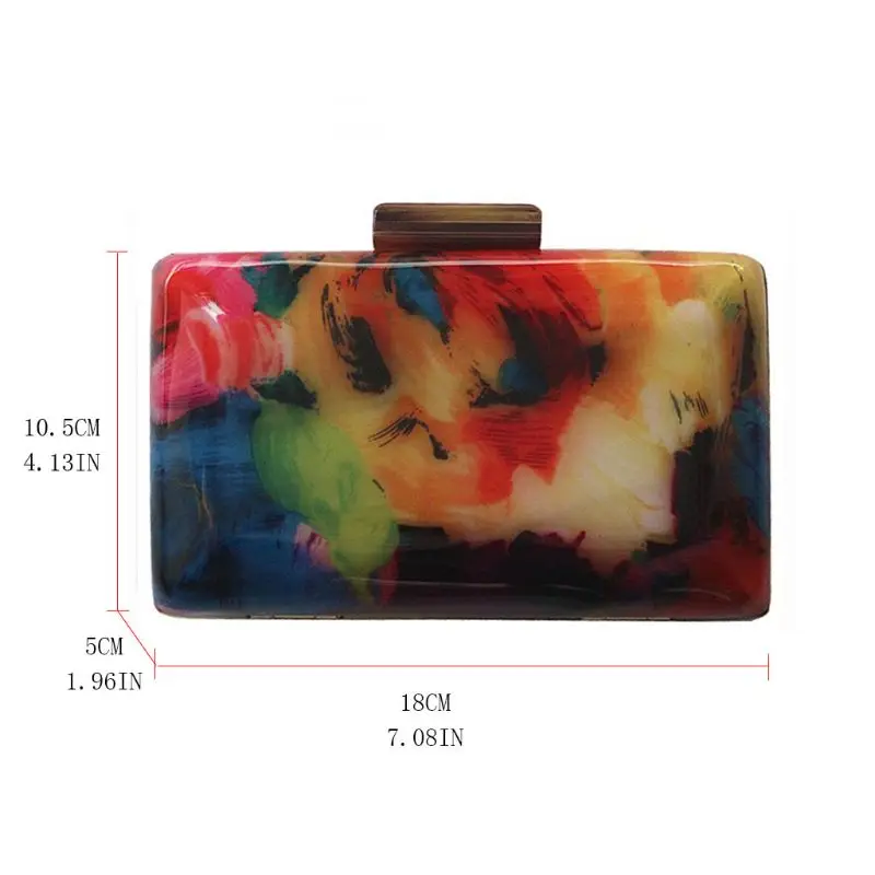 

Women Acrylic Flower Print Evening Bag Party Purse Dinner Clutch Bridal Handbag Hot New