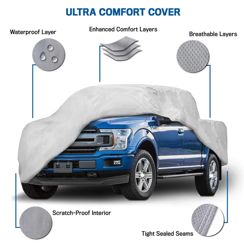 

Truck Dust Cover Anti-Wind, Rain, UV Truck Protection Cover for Ford F150 Ram 1500 Chevy Silverado GMC Sierra Toyota-Tundra