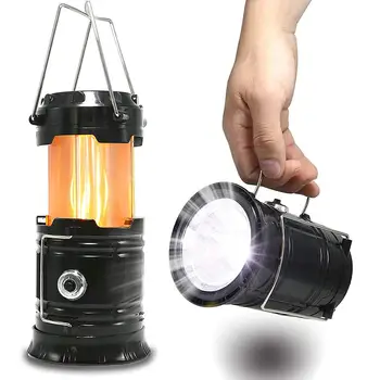 

Retractable Solar Camping Tent Light Portable Flame Lamp Lantern Flashlight Emergency lighting Camping Hand Light Lantern