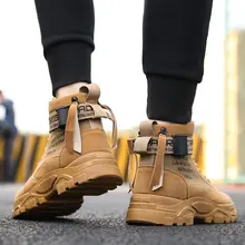 Зимние мужские ботинки; замшевые уличные Зимние ботильоны; мужские Нескользящие ботинки на шнуровке с пряжкой и ремешком; Британские кроссовки; Zapatos De Hombre