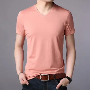 

Summer new popular style soft Cotton men short sleeve T-shirt pink white grey An