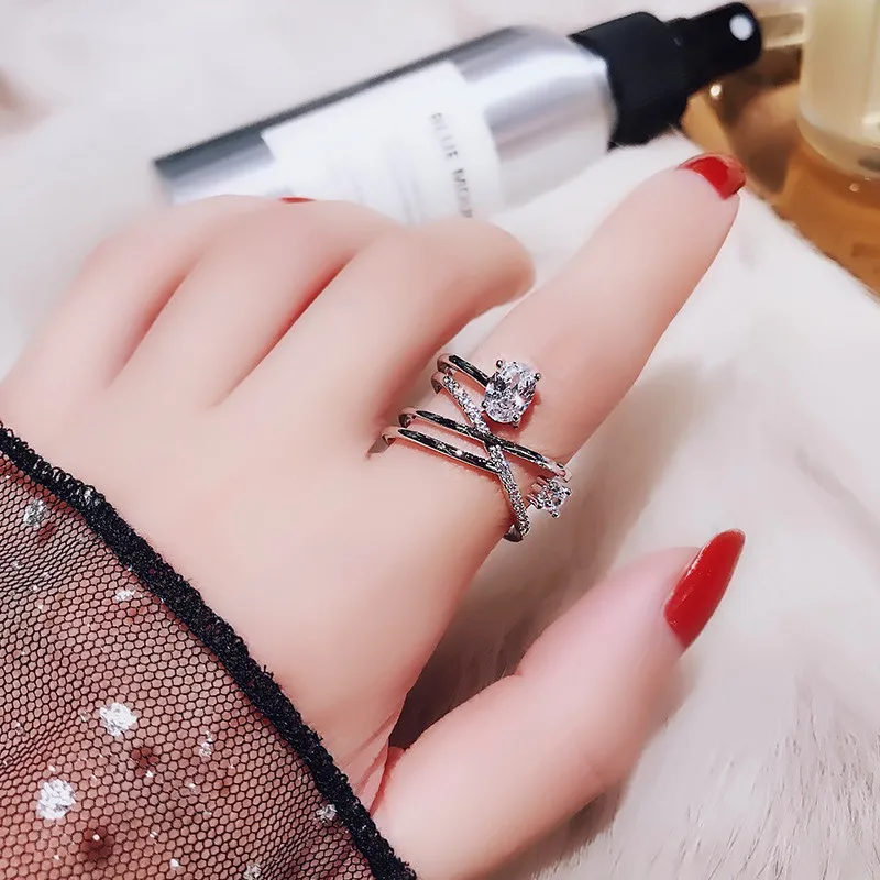 Роскошное женское кольцо из белого овального циркониевого камня, милое 925 Серебряное кольцо для помолвки, регулируемое кольцо с крестом, обручальные кольца для женщин