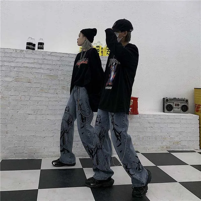 NiceMix Harajuku/Детские милые свободные летние прямые брюки с рисунком для отдыха для студенток и девочек