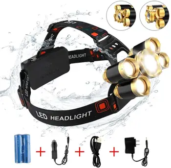 

2020Newest! Brightest 12000 Lumen 5 LED Head Lamp,USB Waterproof Headlight Flashlight With Zoomable Work Light, Head Lights For