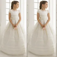 Платье с цветочным узором для девочек на свадьбу; платья с короткими рукавами для первого причастия; Пышное Платье для девочек на День рождения; торжественное платье для девочек; es