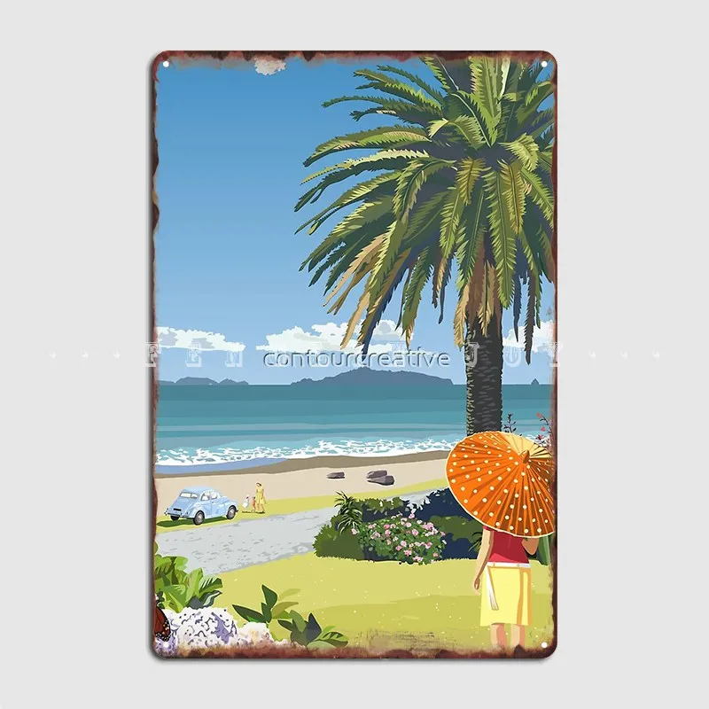 

Langs Beach Northland New Zealand Poster Metal Plaque Wall Cave Living Room Designing Plaques Tin Sign Poster