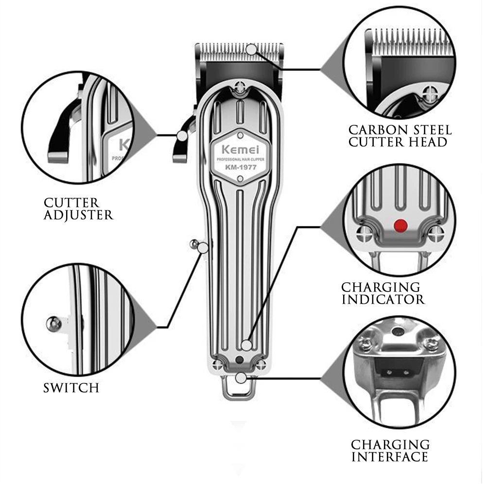 Kemei Professional All Metal Hair Clipper Men Electric Hair Trimmer Fade Hair Cutter Haircut Machine Barber shop KM-1976 KM-1977