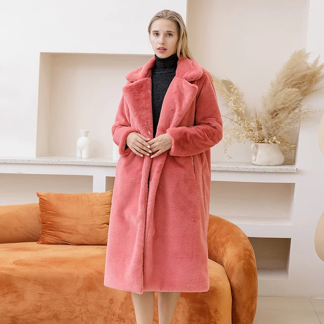 2021 New Women Winter Warm Faux Fur Coat Thick Women Long Coat Turn Down Collar Women Warm Coat Casaco Feminino 5