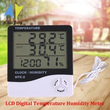 ChanFong – thermomètre et hygromètre numérique LCD HTC-2, Station météo avec horloge, pour l'intérieur et l'extérieur