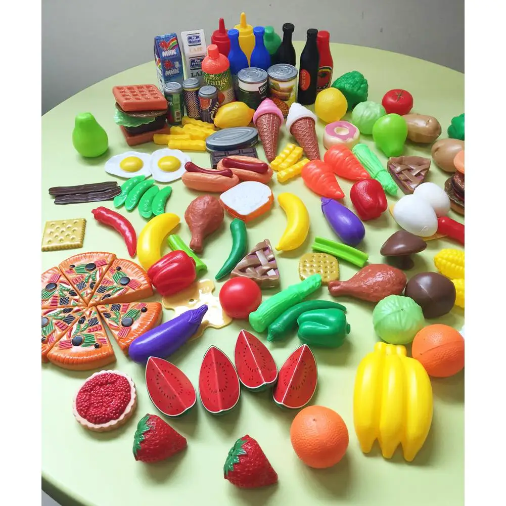 Kuulee 120 шт пластиковые игрушки для фруктов и овощей набор кухонных ролевых игр для мальчиков и девочек