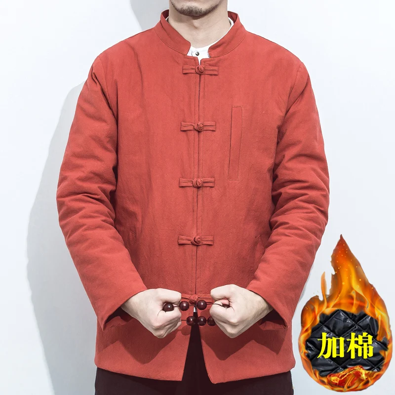 Традиционная китайская одежда мужская повседневная мужская зимняя куртка и пальто плюс размер Восточный Уплотнённый тёплый мужской парка верхняя одежда Новинка