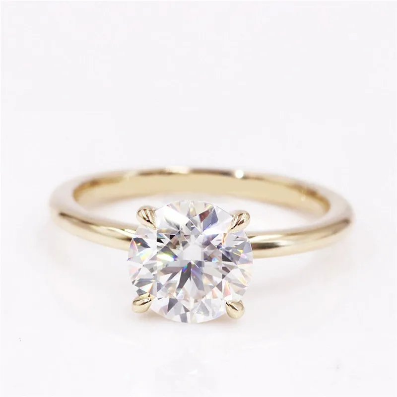 CxsJeremy 2.0Ct Круглый Пасьянс Moissanite помолвка Ring14K желтое золото бриллиантовый