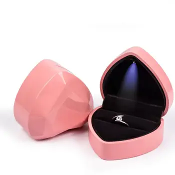 

New Jewelry Box For Ring Necklace Pendant Professional LED Light Wedding Engagement Supplies Storage Holder Case Heart Shape