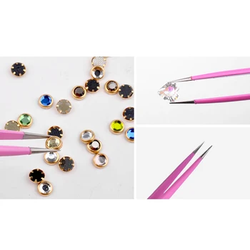

Pink Stainless Steel Tweezers Curved Straight Tweezers for Eyelash Extensions Nail Art Rhinestones Picker Makeup Tool Kits