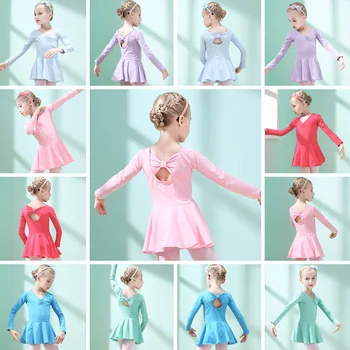 

New Children's Dance Clothing Autumn and Winter Long-sleeved Solid Color Dance Skirt Children Practice Clothes Ballet Skirt