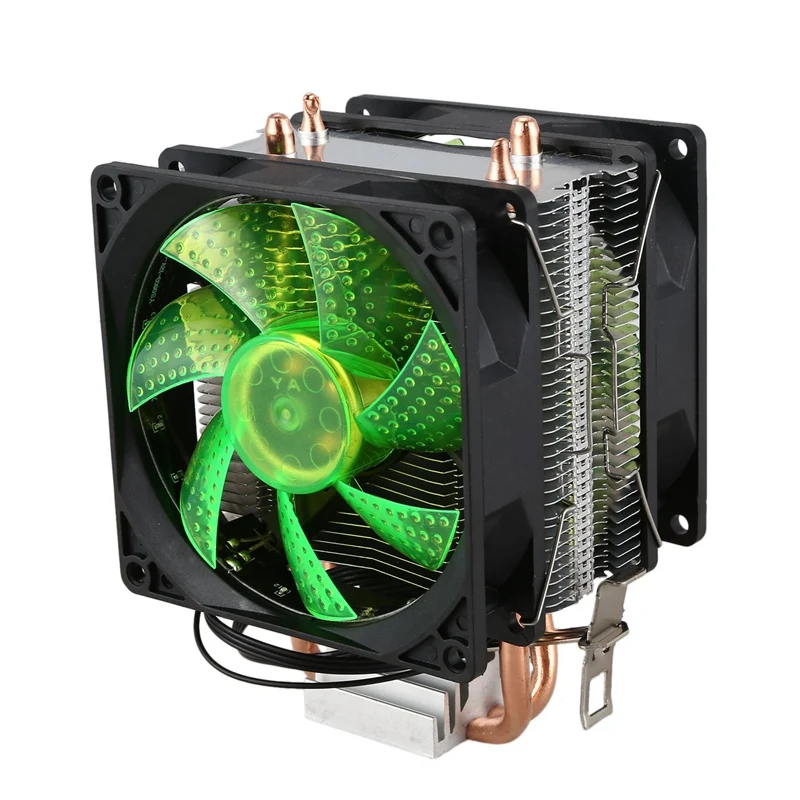 Lanshuo Pure Copper 2 Heat Pipe For 1366 1155 775 Intel/Amd Multi-Platform Cpu Radiator 4 Wire With Light Double Fans