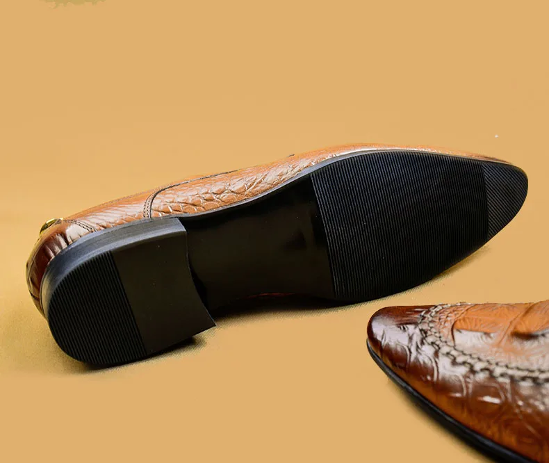 QYFCIOUFU/мужские строгие туфли из натуральной кожи; мужские туфли-оксфорды; итальянская модельная обувь года; Свадебные вечерние туфли с крокодиловой подошвой