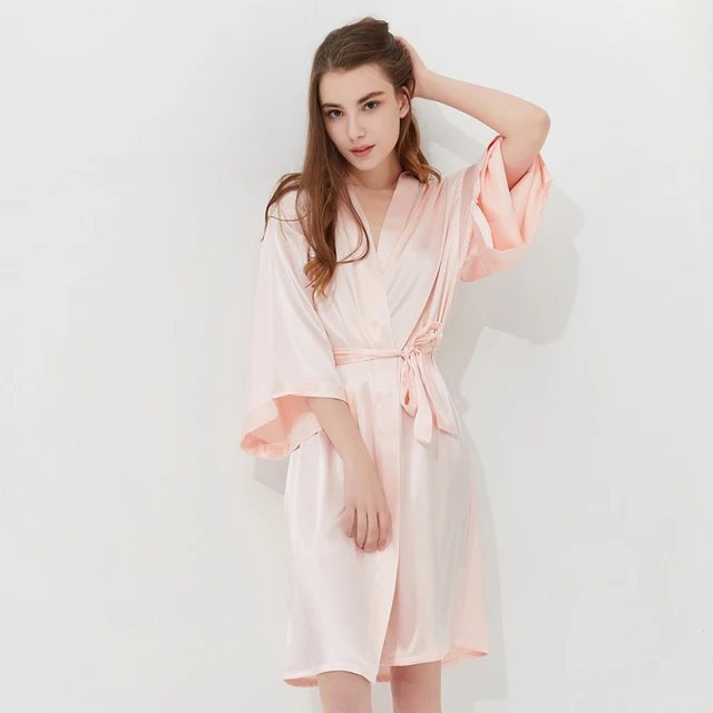 Summer Women Elegant Solid Bride Bridesmaid Wedding Robe Kimono Gown  Comfortable Casual Satin Sleepwear Nightgown Soft