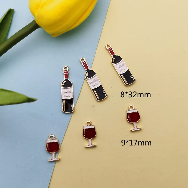 10pcs/pack   Wine bottle wine glass goblet  Charms  Metal Pendant Golden Color  Earring DIY Fashion Jewelry Accessories