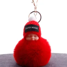 Милая Спящая кукла брелок из искусственного кролика рекс шарик для волос сумка Подвеска автомобиль брелок женский лучший друг