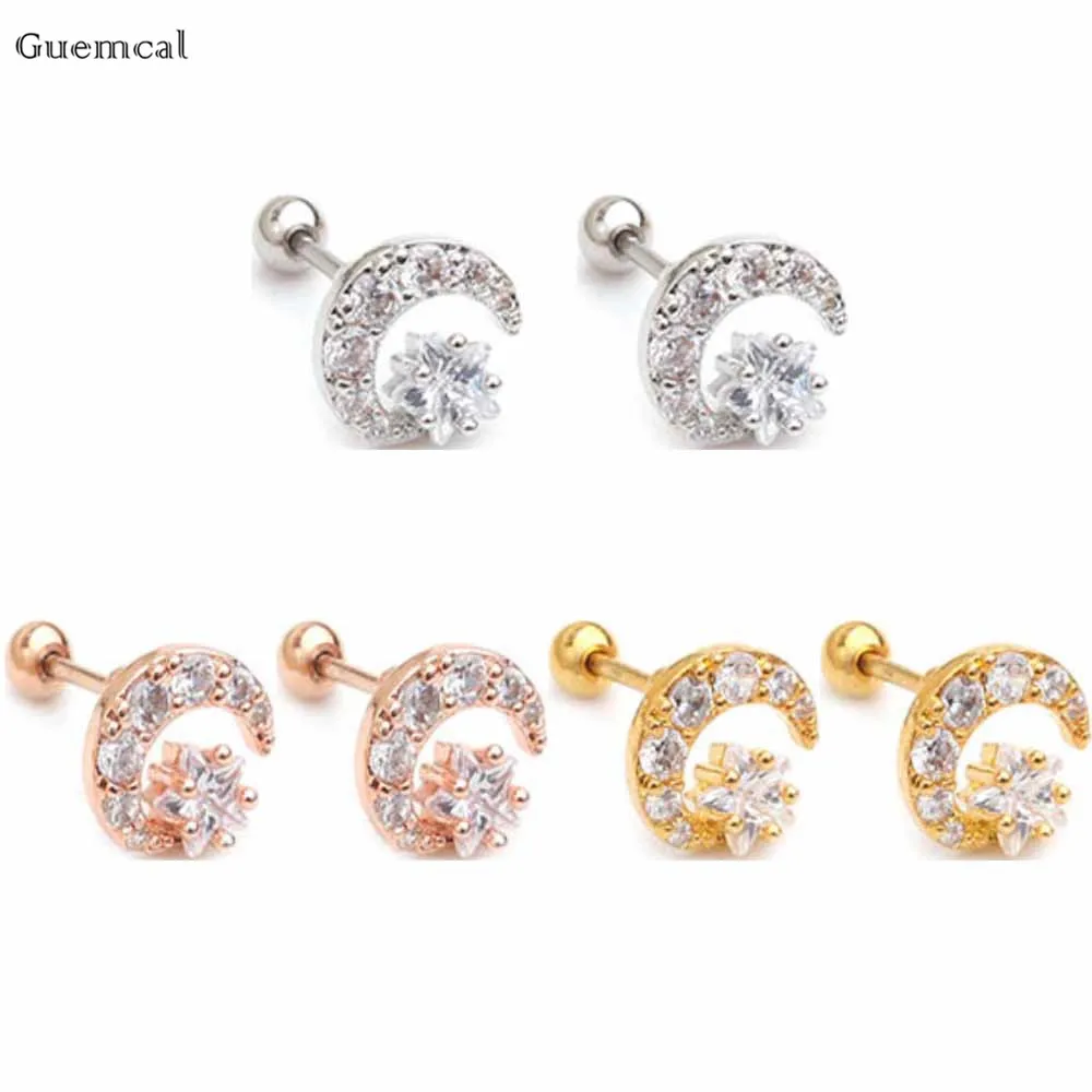 

Guemcal 2pcs Korean Version of Sweet Mini Multicolor Moon Star Ear Bone Studs Human Body Piercing Jewelry