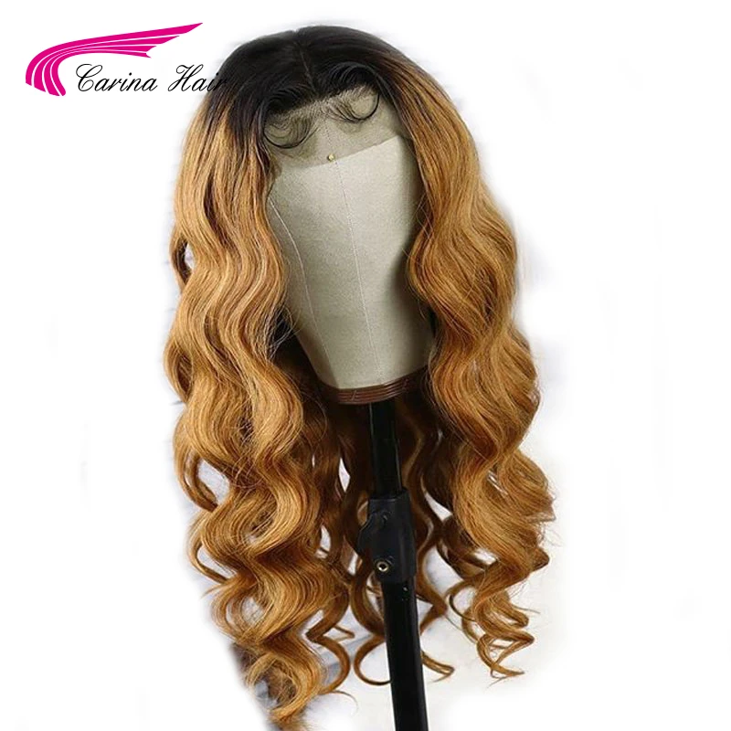 

Carina Ombre 1b 27 Honey Blonde Colored Lace Front Human Hair Wigs 13x3 Body Wave Preplucked Glueless Brazilain Remy Hair