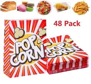 

48pcs Paper Popcorn Boxes Bags Wrapper Packaging Bags Popcorn Box Party Favors Snack Candy Box For Birthday Baby Shower Wedding