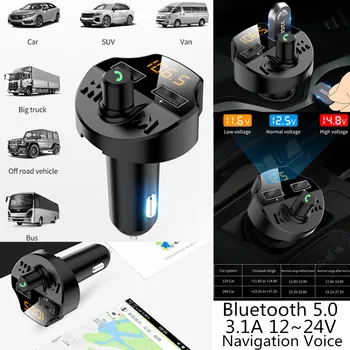

Bluetooth V5.0 FM transmitter Voltage LCD 3.1A Dual USB Fast Phone Car charger Wireless FM modulator Car MP3 player TF U disk