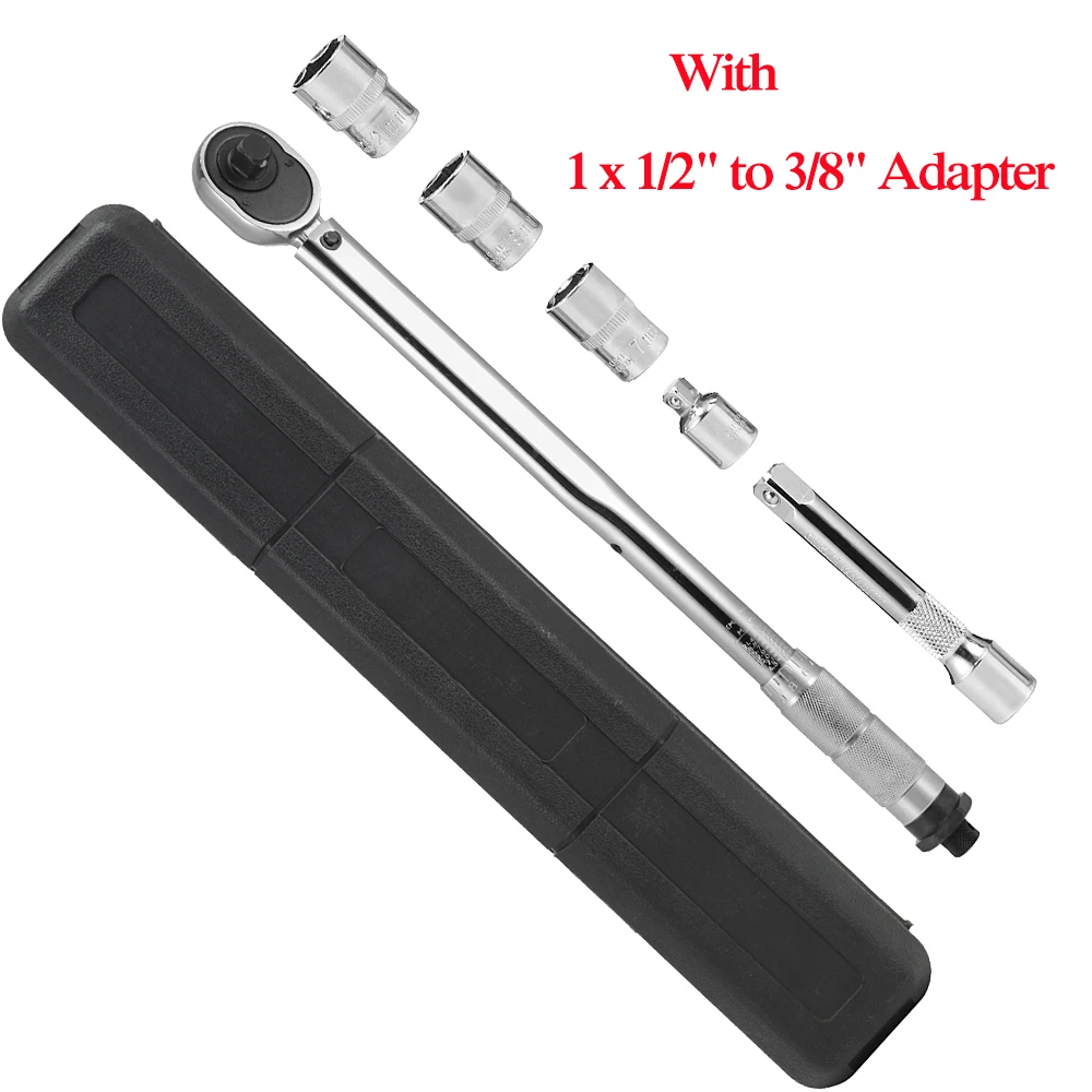 3 Sockets and Bar Набор гаечных ключей 1/" динамометрический ключ Квадратный привод 28-210N. M двухсторонний регулируемый прецизионный храповой ключ ремонтный удобный инструмент с розетками - Цвет: 3 Sockets and Bar