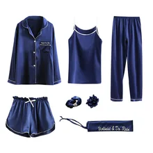 Sleep Lounge Pyjamas Sleepwear Homewear 7 Pieces Pajamas For Women Sexy Pijamas Satin Nightsuits Female Silk Home Clothes