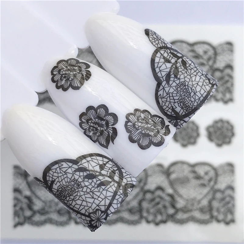 Наклейки на ногти цветок дизайн ногтей Наклейка переводная вода Белый Черный советы женщины макияж татуировки