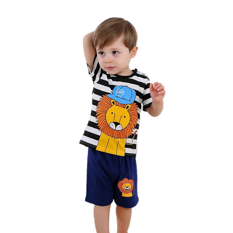 PUDCOCO Little Kids Summer 2Pcs Cozy Outfit Set Short Sleeve Classical Round-Neck Cartoon Print Top Shirt +Shorts Pants |
