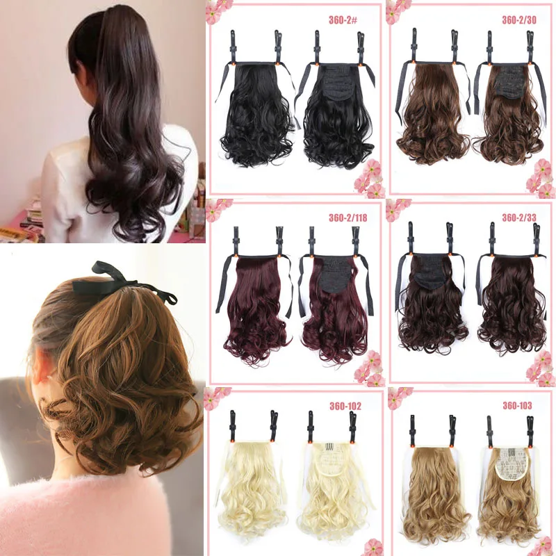 

AOOSOO 12inch Long Wavy Wrap Around Clip In Ponytail Hair Extension Heat Resistant Synthetic Natural Wave Pony Tail Fake Hair