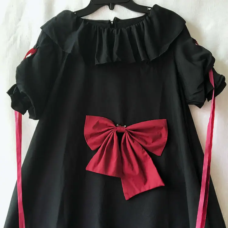 Женское японское винтажное готическое платье в стиле харджуку в стиле Лолиты, кавайное черное платье с длинным рукавом и повязкой для девушек