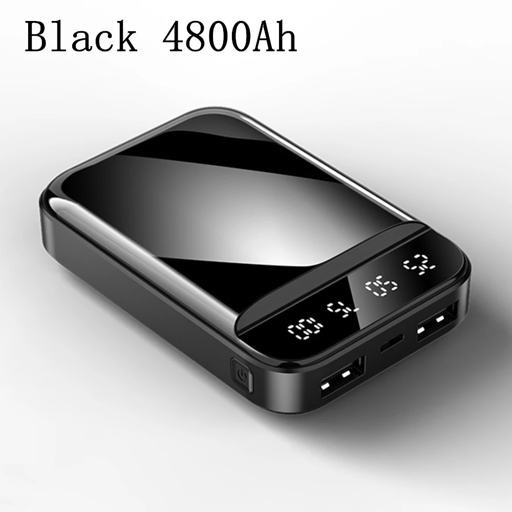 4800mAh Black Зеркальный внешний аккумулятор 10000 мА/ч, внешний мини-аккумулятор для iPhone 11, светодиодный дисплей 20000 мА/ч, внешний аккумулятор с двумя USB 4800 мА/ч, портативное зарядное устройство - Цвет: 4800mAh Black