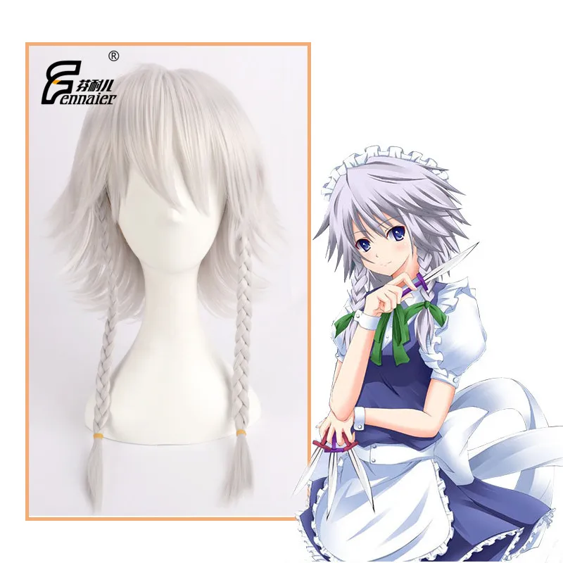 Парик для косплея из японской игры TouHou Project Izayoi Sakuya серебристые плетеные волосы
