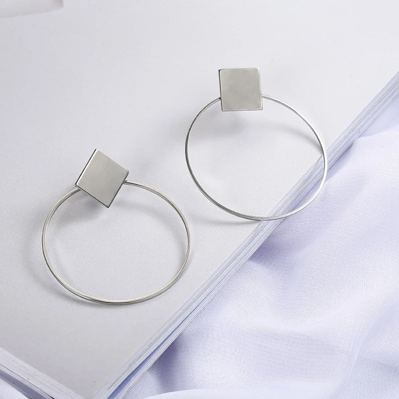 Модные Подвесные серьги большие геометрические серьги для женщин серьги висячие серьги в форме капли современные ювелирные изделия - Окраска металла: e0130silver