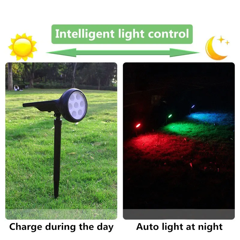 Солнечный Прожектор, светильник для забора, 7LED, газон, лампа для дома, RGB, открытый, садовый, ландшафтный, энергосберегающий, экологичный IP65