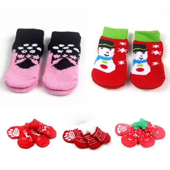 

4Pcs/Set Christmas Pattern Cotton Pet Socks Elastic Non-slip Paw Protector Puppy Dog Accessories Keep Warm