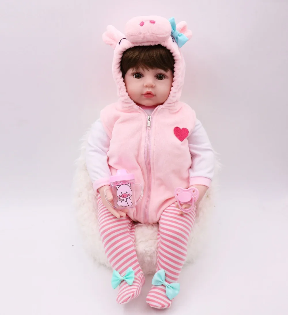 premie baby size 48CM full body silicone pink pig dress set bebe doll reborn doll water proof bath doll toy Christmas Gfit