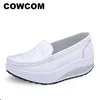 COWCOM  WADDLE Shoes White Breathable Sneakers Nurse Shoes Leather Thick Bottom Slope Muffin Women's Single Shoes ► Photo 1/5
